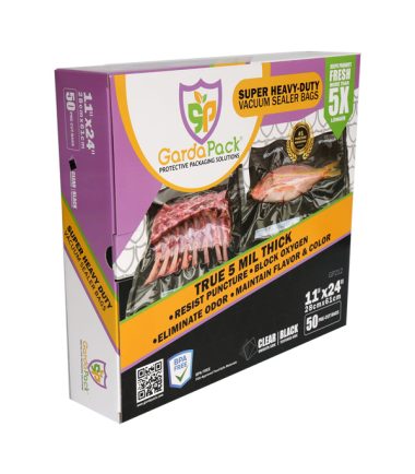 GardaPack 11” x 24” Super Heavy-Duty 5 Mil Vacuum Seal Bags - 50 Count (Clear & Black)