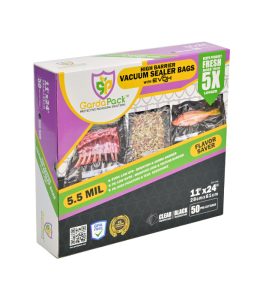 GardaPack 11” x 24” High-Barrier 5.5 Mil Vacuum Seal Bags – 50 Count (Clear & Black)