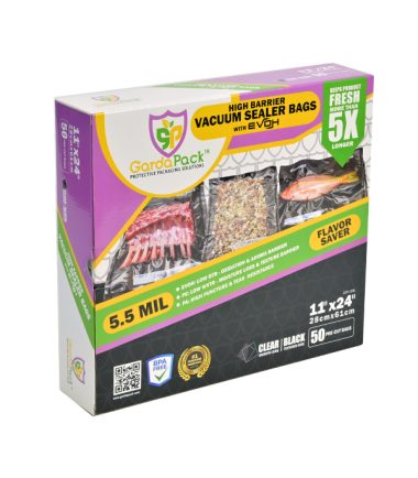 GardaPack 11” x 24” High-Barrier 5.5 Mil Vacuum Seal Bags - 50 Count (Clear & Black)