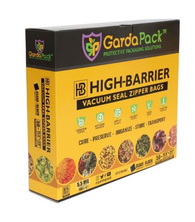 GardaPack 11.5” x 23” High-Barrier Pro 5.5 Mil Double Zipper Vacuum Seal Bags, Anti-UV, Static-Resistant - 50 Count (Clear & Black)