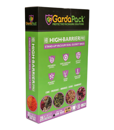 GardaPack 15” x 18" x 7" High-Barrier Pro 5.5 Mil Stand-Up Vacuum Seal Gusset Bags, Anti-UV, Static-Resistant - 25 Count (Clear & Black)